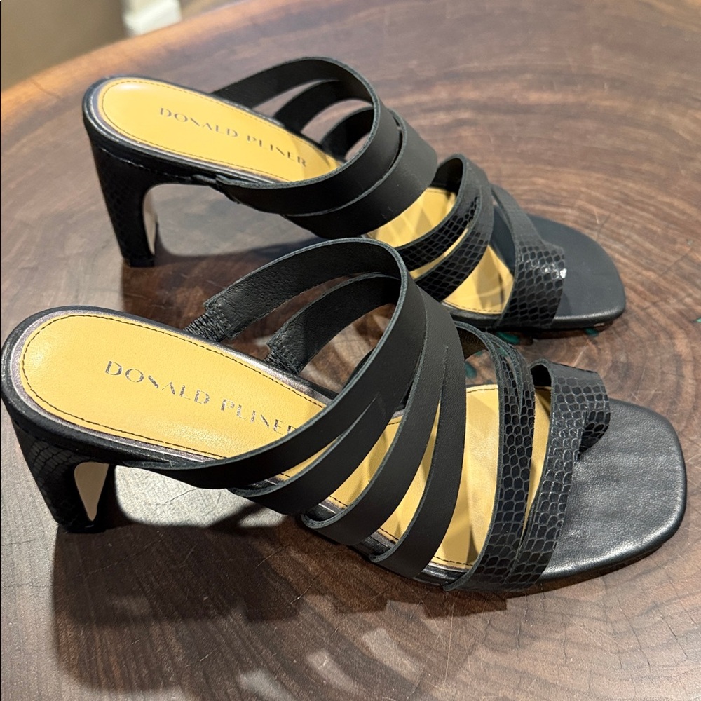 Donald J. Pliner Black Multi-Strap Leather Slide Mules - Picture 2 of 4